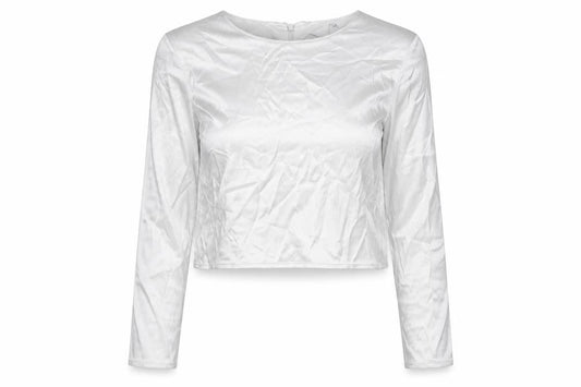 Zara Womens Silver Polyester Cropped Blouse Size S Round Neck