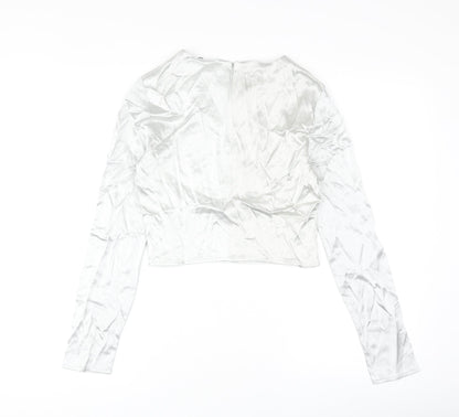 Zara Womens Silver Polyester Cropped Blouse Size S Round Neck