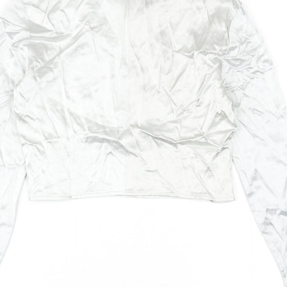 Zara Womens Silver Polyester Cropped Blouse Size S Round Neck