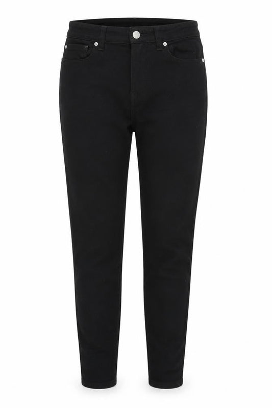 Front view of Denim & Co. women’s black cotton skinny jeans, size UK 12 slim, zip