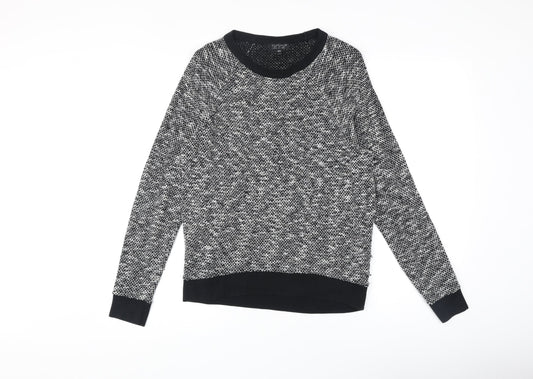 Topshop Womens Black Geometric Polyester Basic Blouse Size 8 Round Neck