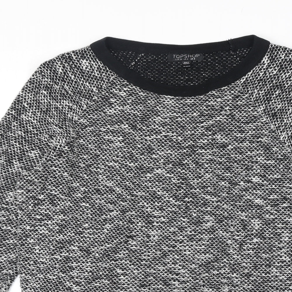 Topshop Womens Black Geometric Polyester Basic Blouse Size 8 Round Neck