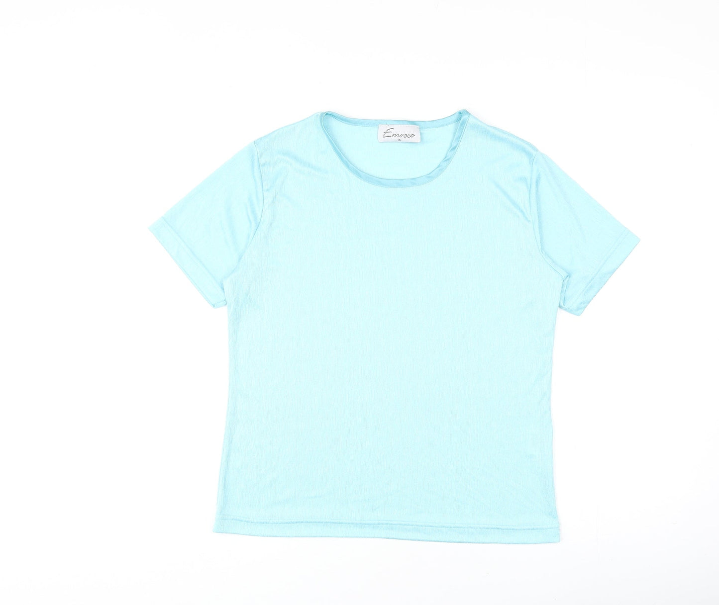 Emreco Womens Blue Polyester Basic T-Shirt Size 14 Round Neck