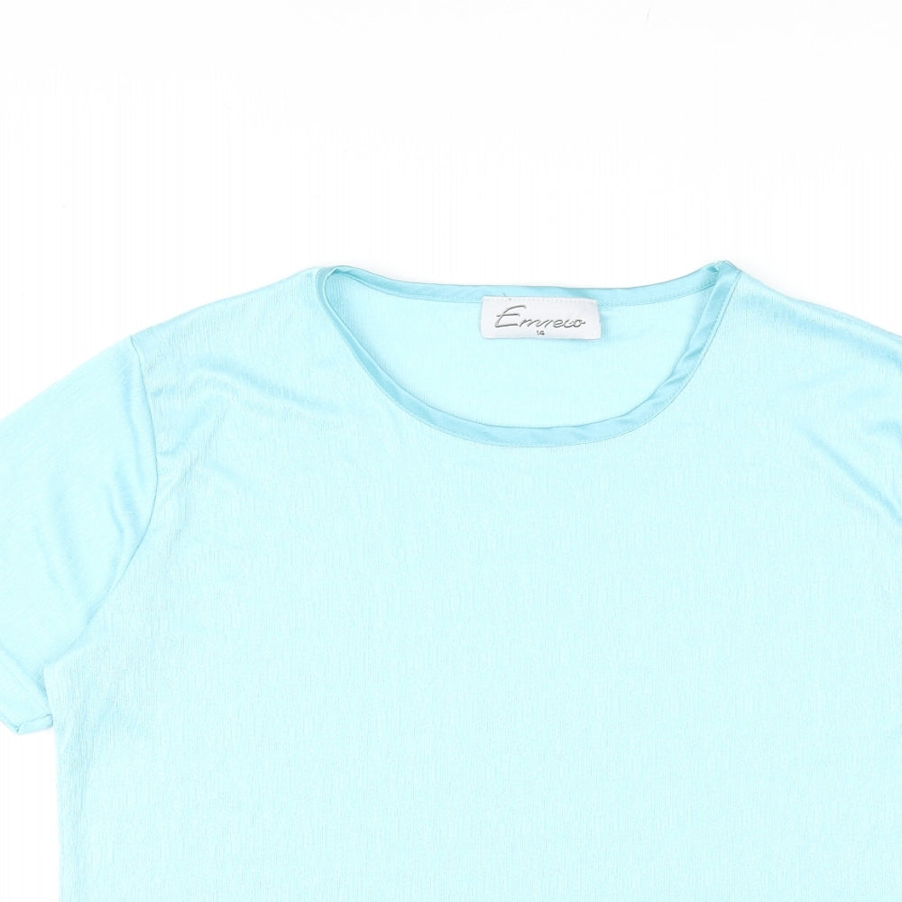 Emreco Womens Blue Polyester Basic T-Shirt Size 14 Round Neck