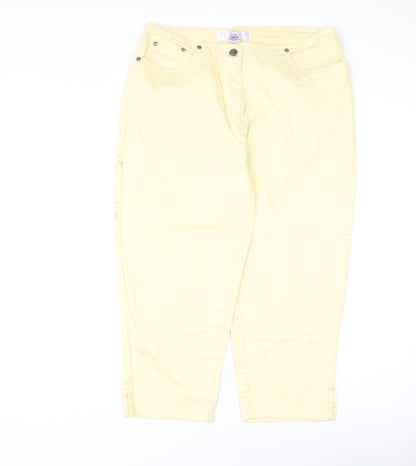 Additional front view of JDY women’s yellow cotton straight jeans, size UK 14, regular zip