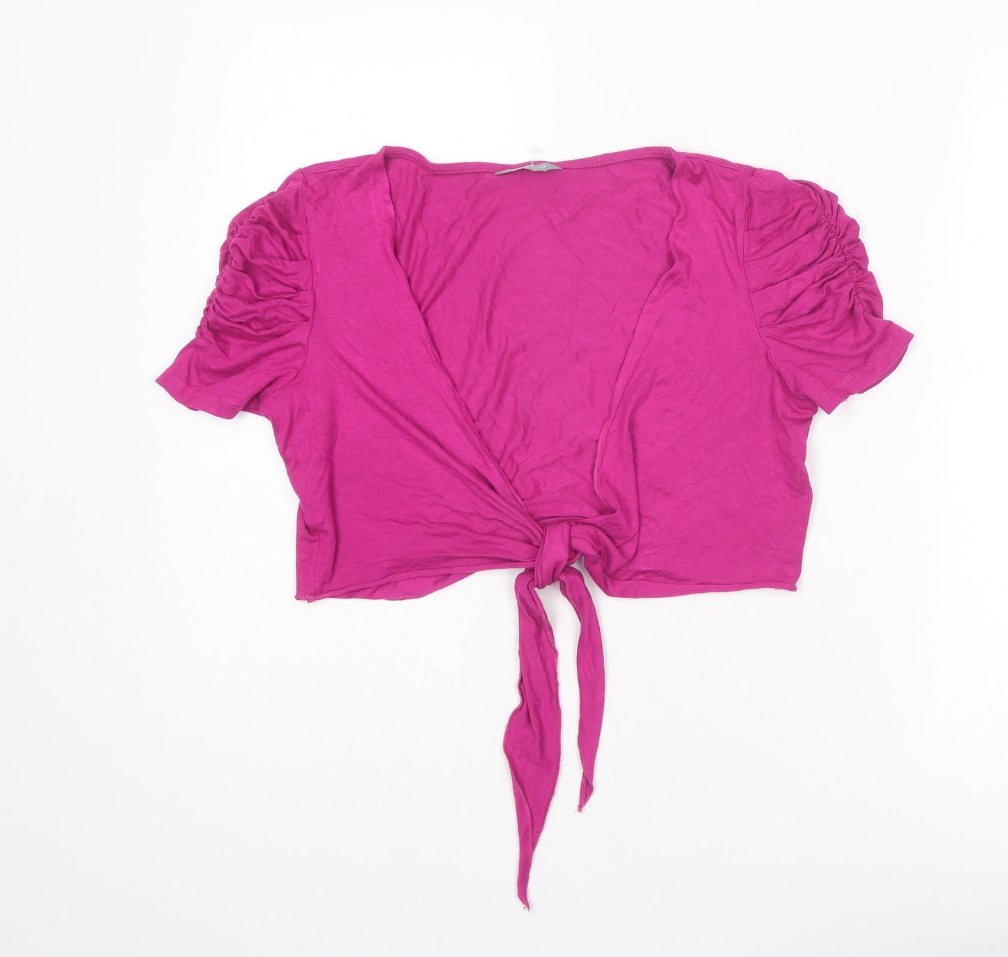 Per Una Womens Pink Viscose Cropped T-Shirt Size 12 V-Neck - Tie Front