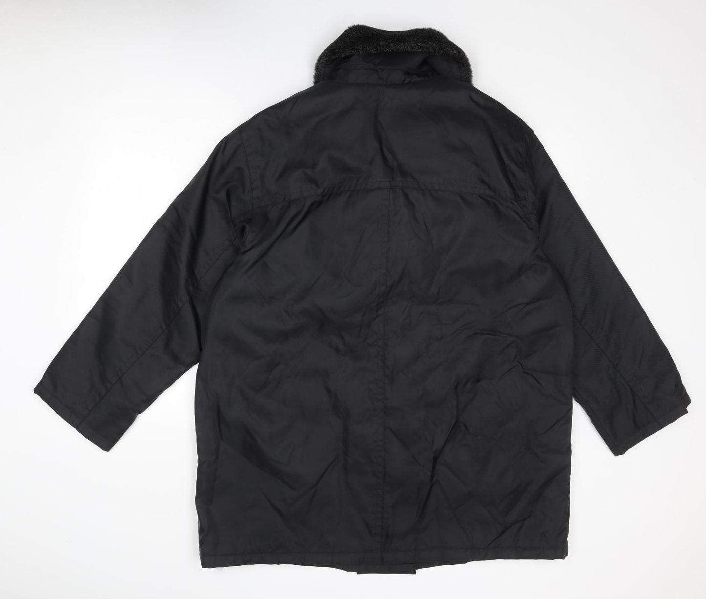 Marks & Spencer Womens Black Overcoat Coat Size 16 Button - Faux Fur Collar