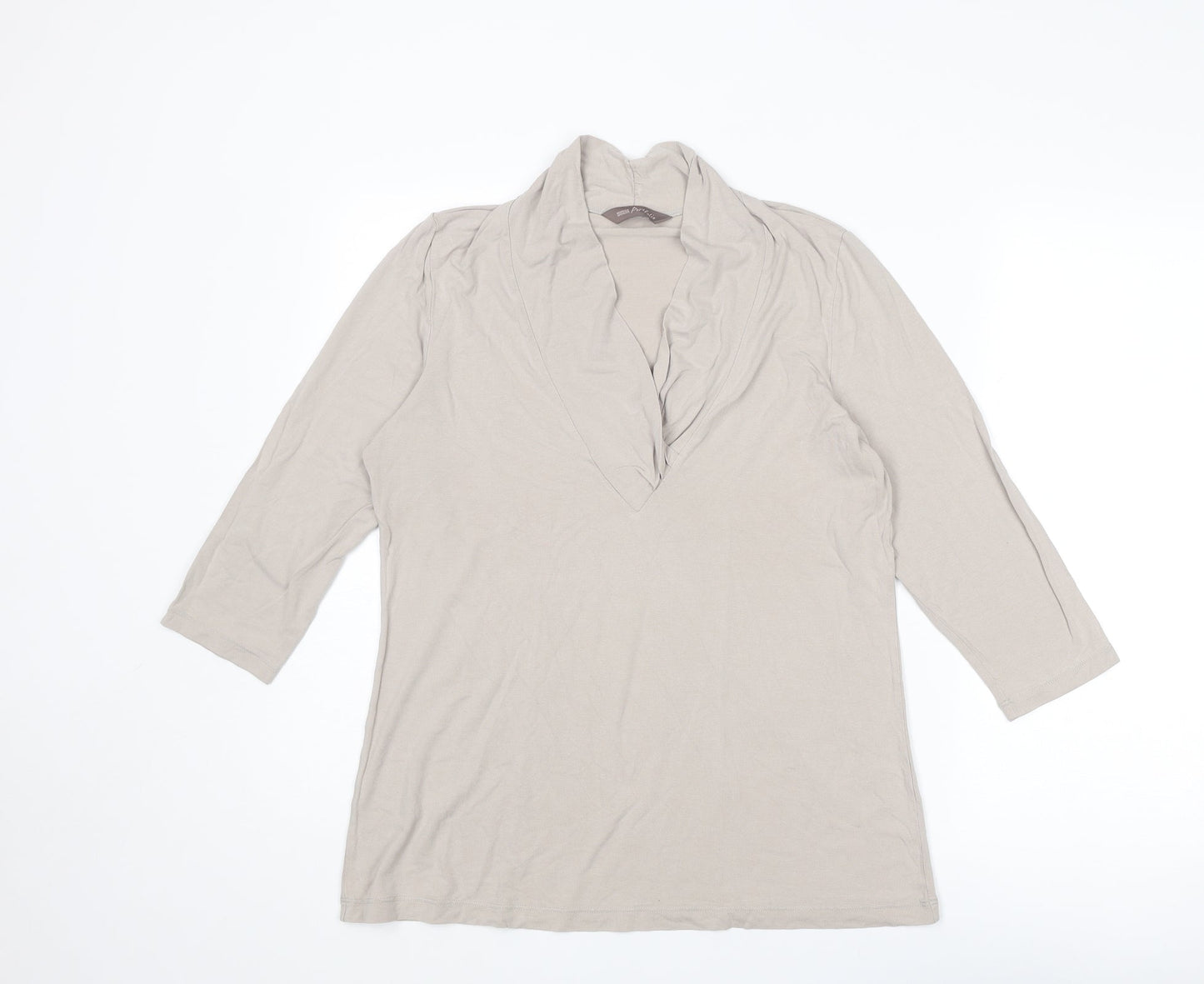 Marks and Spencer Womens Beige Viscose Basic T-Shirt Size 16 Collared