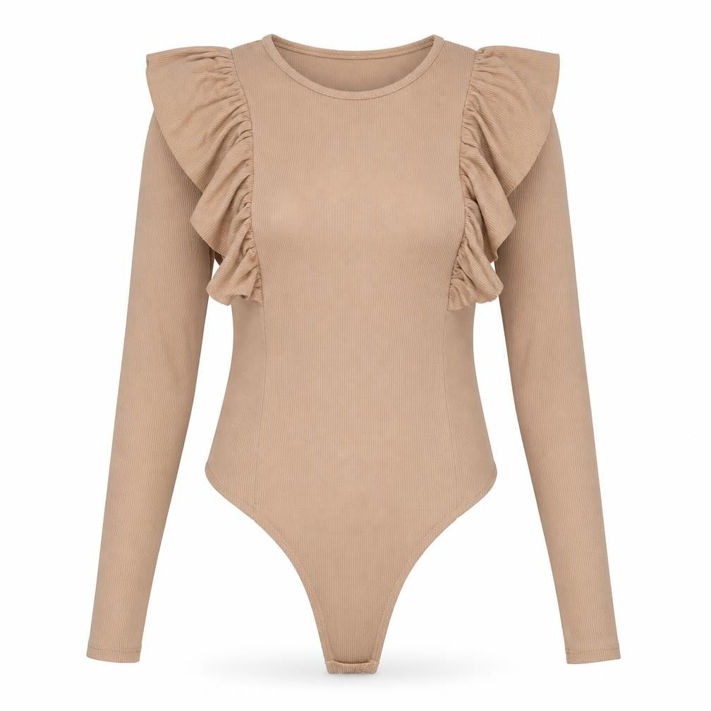 Select Womens Beige Polyester Bodysuit One-Piece Size M Snap