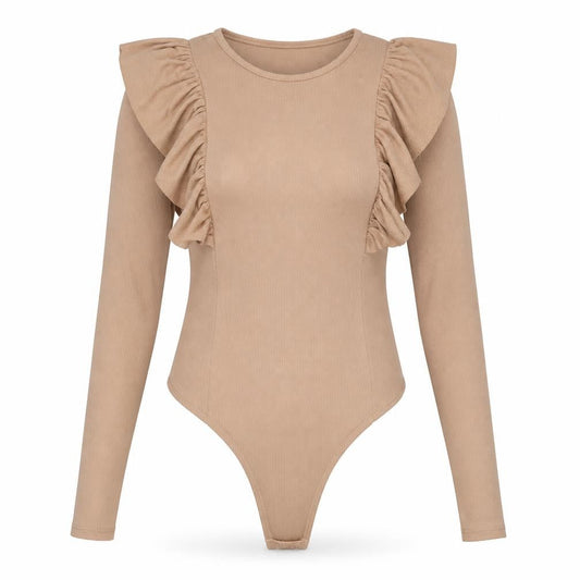 Select Womens Beige Polyester Bodysuit One-Piece Size M Snap