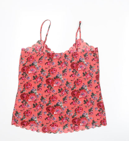 Oasis Womens Pink Floral Polyester Basic Tank Size 10 V-Neck