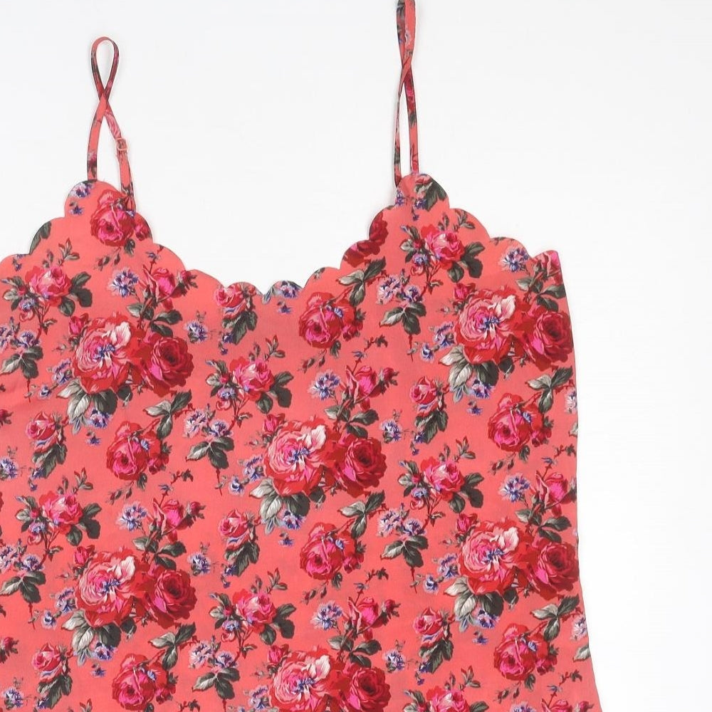 Oasis Womens Pink Floral Polyester Basic Tank Size 10 V-Neck