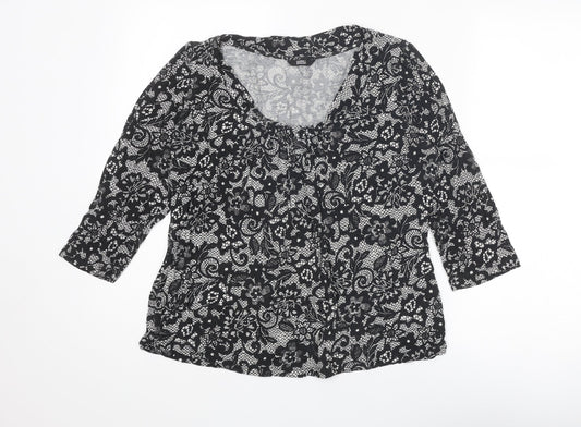 Marks and Spencer Womens Black Geometric Viscose Basic Blouse Size 16 Round Neck