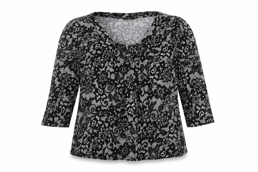 Marks & Spencer Womens Black Geometric Viscose Basic Blouse Size 16 Round Neck