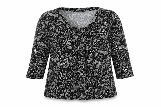 Marks and Spencer Womens Black Geometric Viscose Basic Blouse Size 16 Round Neck