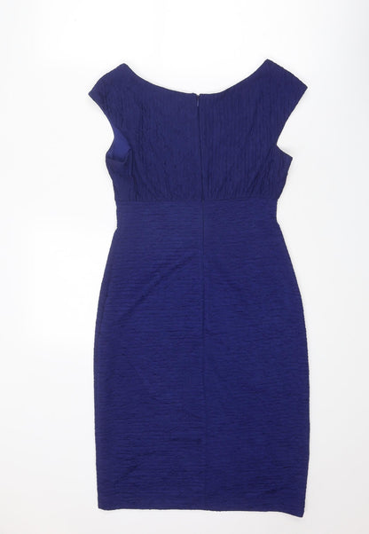 Back view of Linea women’s blue polyester shift, size UK 10, round neck zip