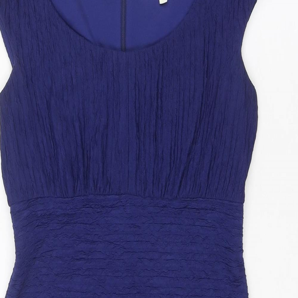 Linea Womens Blue Polyester Shift Size 10 Round Neck Zip