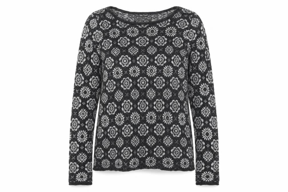 H&M Womens Grey Round Neck Geometric Cotton Pullover Jumper Size M
