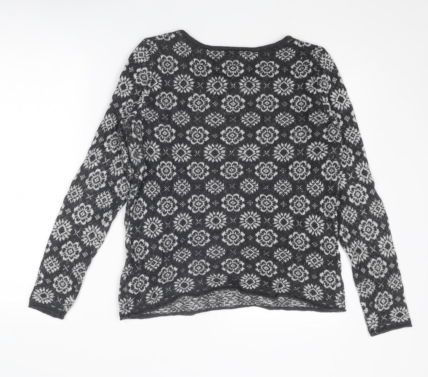 H&M Womens Grey Round Neck Geometric Cotton Pullover Jumper Size M