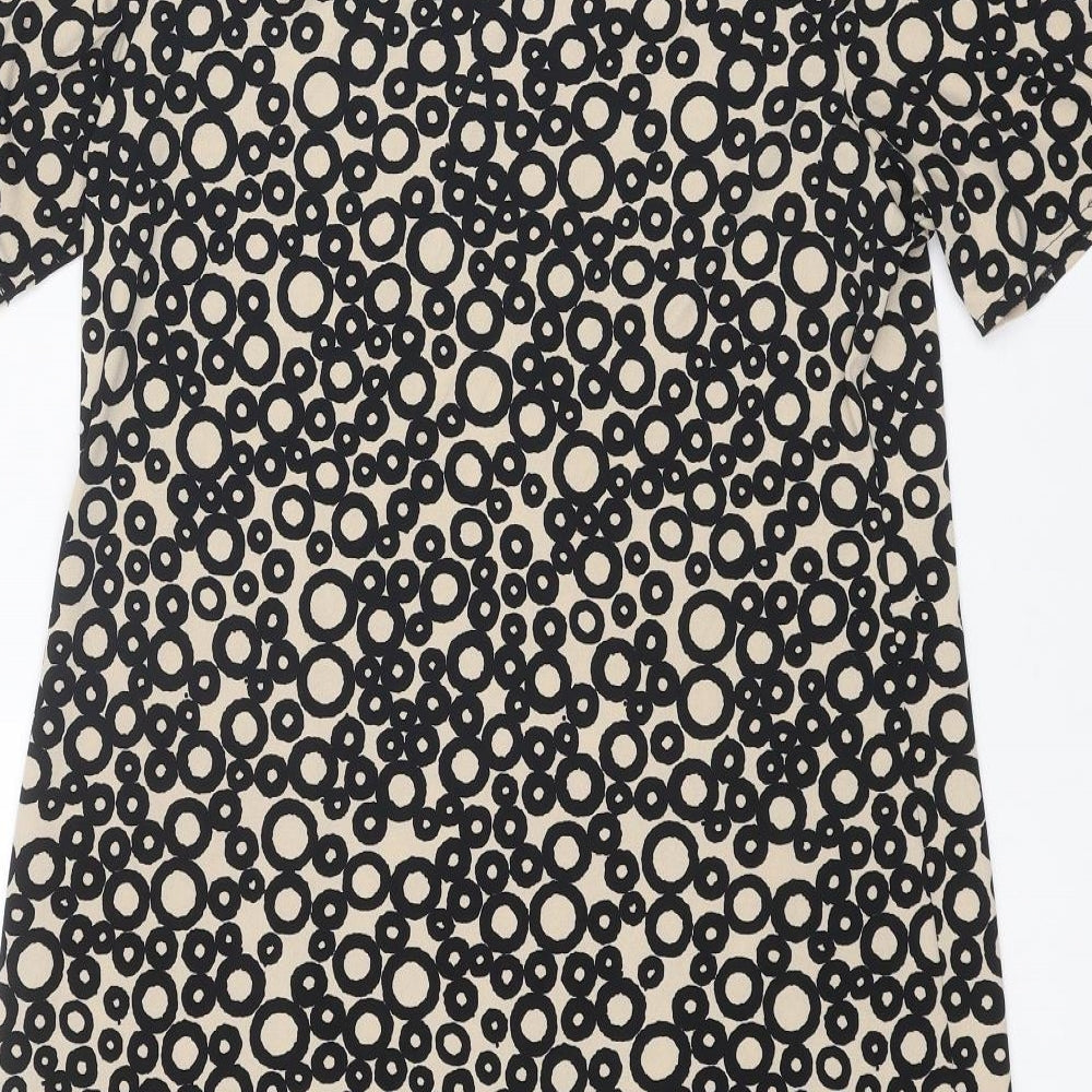 Marks and Spencer Womens Black Geometric Polyester Shift Size 14 Round Neck Pullover