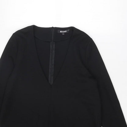 Close-up detail of Missguided women’s black polyester a-line, size UK 12, v-neck zip
