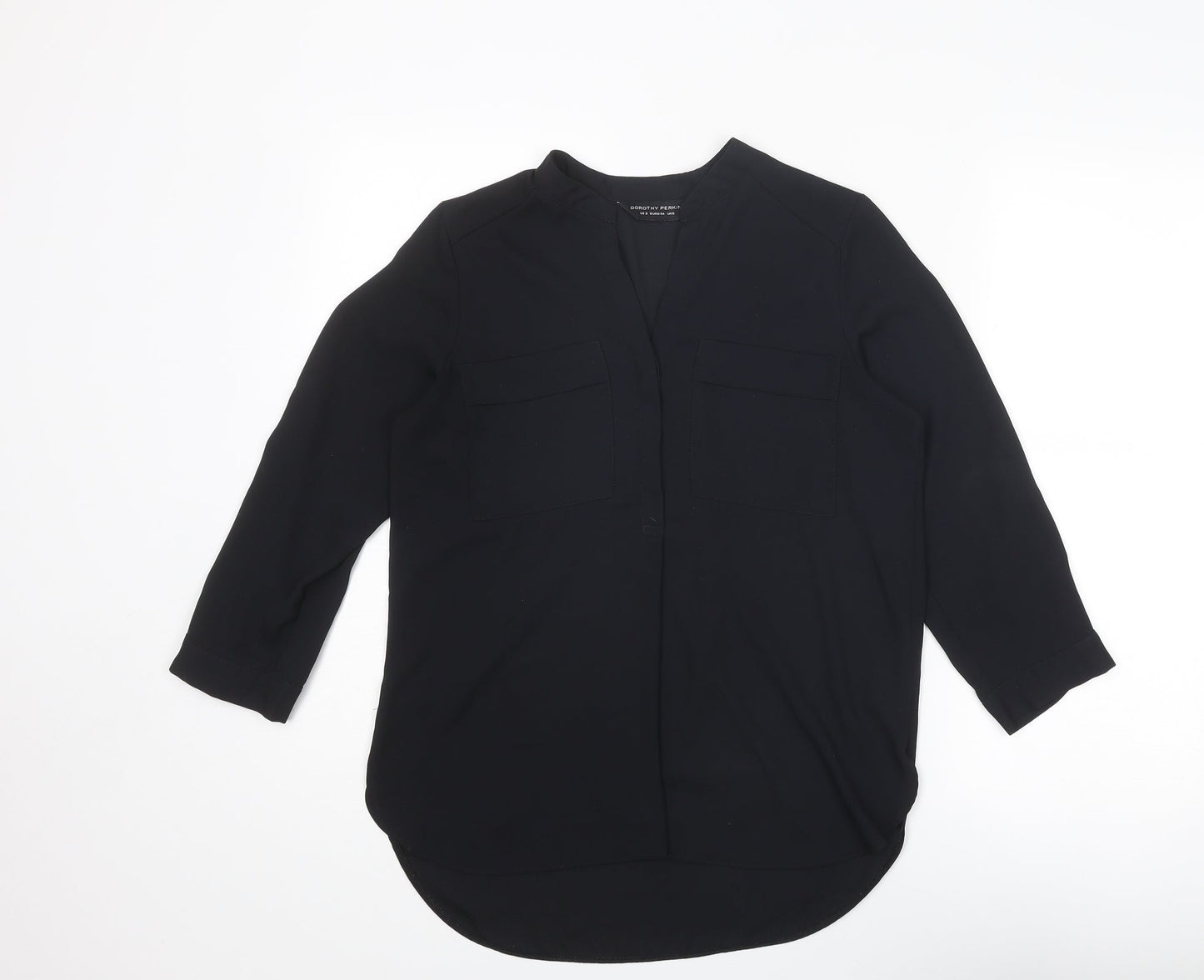 Dorothy Perkins Womens Black Polyester Basic Button-Up Size 6 V-Neck