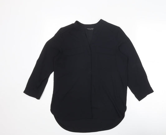 Dorothy Perkins Womens Black Polyester Basic Button-Up Size 6 V-Neck