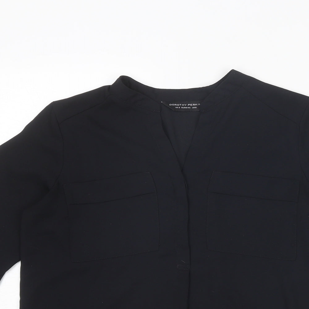 Dorothy Perkins Womens Black Polyester Basic Button-Up Size 6 V-Neck