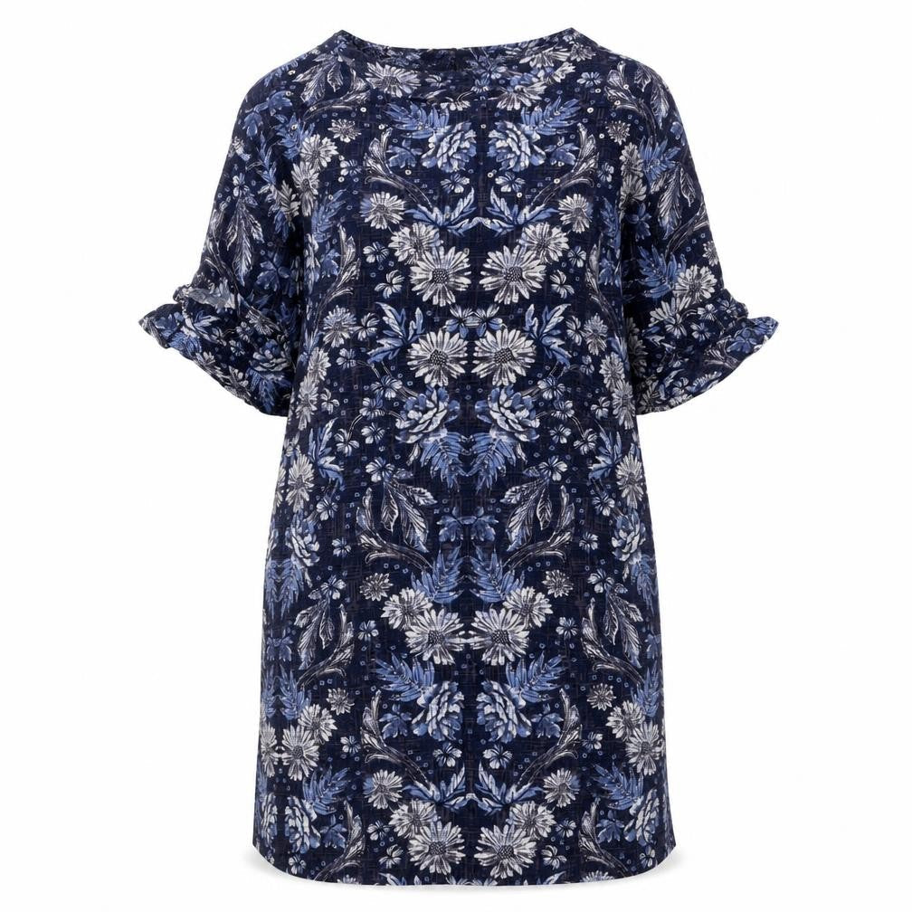 Monsoon Womens Blue Floral Viscose A-Line Size 8 Round Neck Pullover