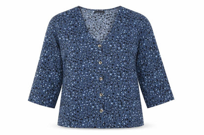 Boohoo Womens Blue Geometric Polyester Basic Blouse Size 6 V-Neck