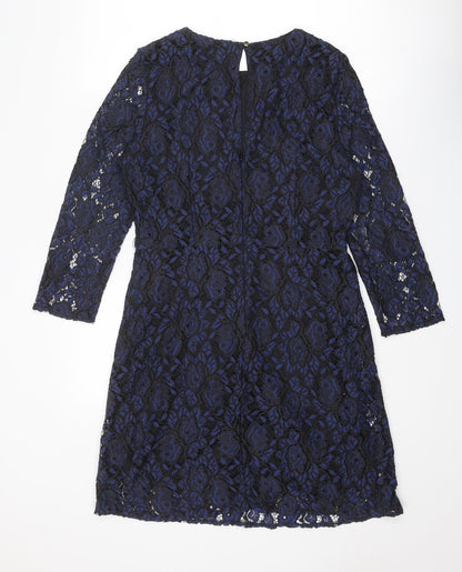 Oasis Womens Blue Polyamide Mini Size 14 Round Neck Zip - Open Back