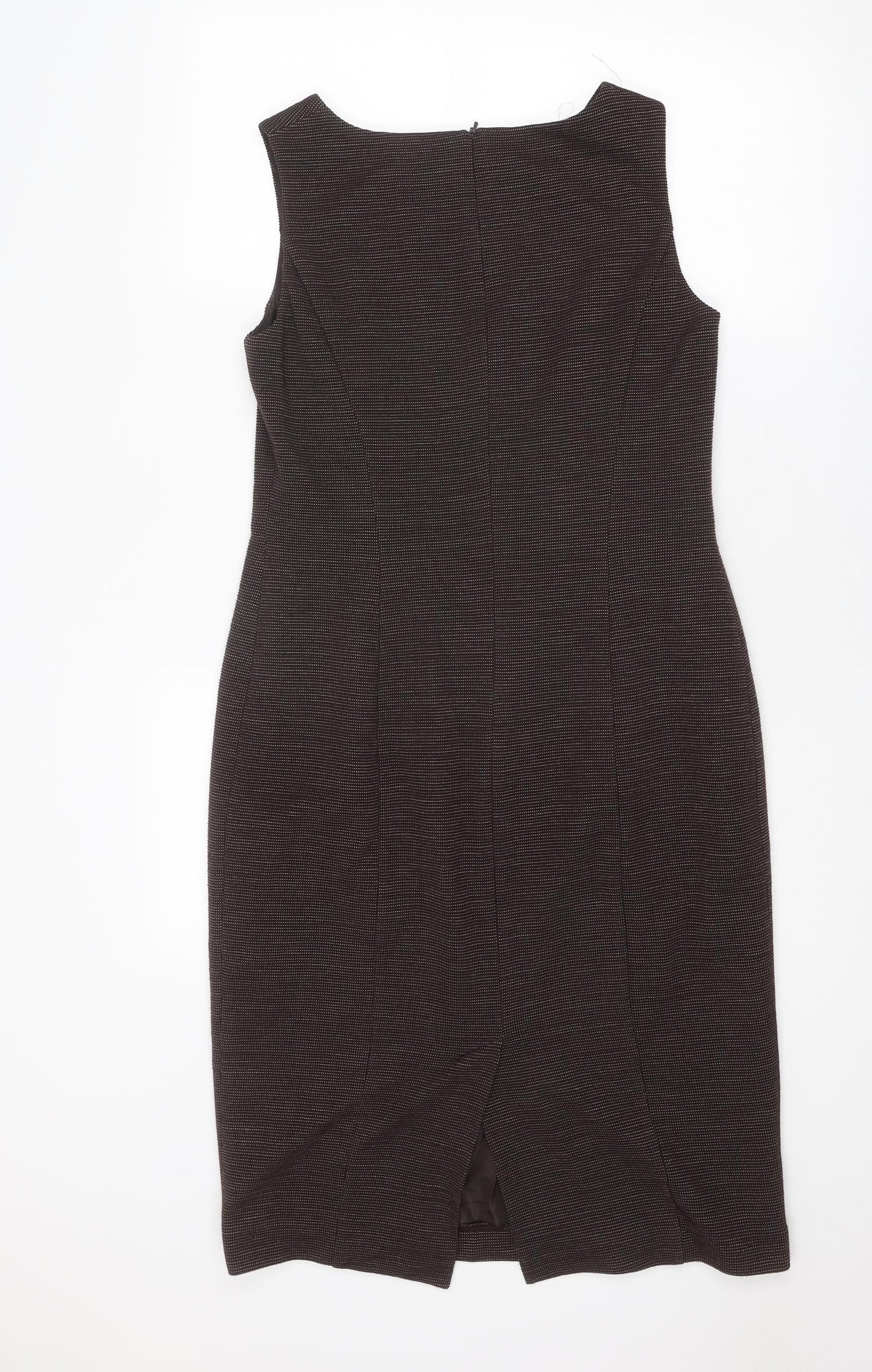 Betty Jackson Womens Brown Geometric Acrylic Shift Size 12 Round Neck Zip