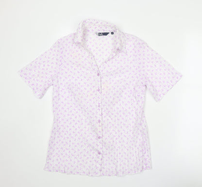 EWM Womens Purple Geometric Polyester Basic Button-Up Size 12 Collared - Butterfly Print