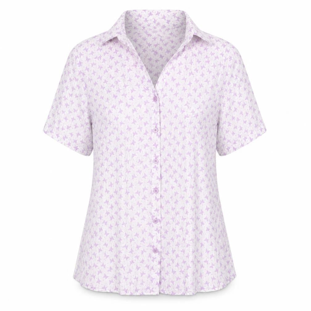 EWM Womens Purple Geometric Polyester Basic Button-Up Size 12 Collared - Butterfly Print