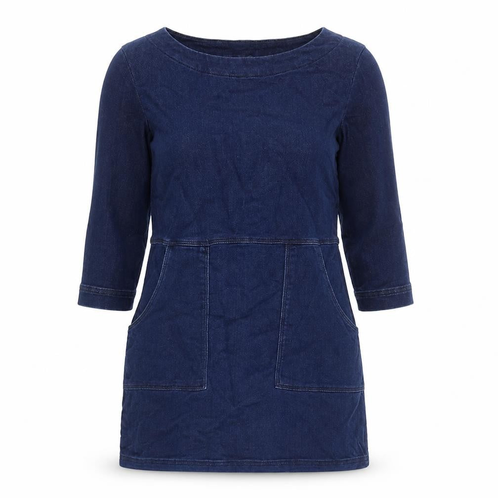 Papaya Womens Blue Cotton A-Line Size 8 Round Neck Pullover