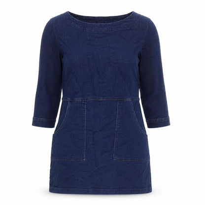 Front view of Papaya women’s blue cotton a-line, size UK 8, round neck pullover