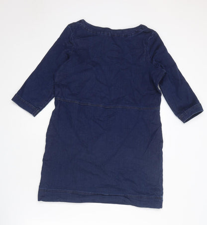 Back view of Papaya women’s blue cotton a-line, size UK 8, round neck pullover