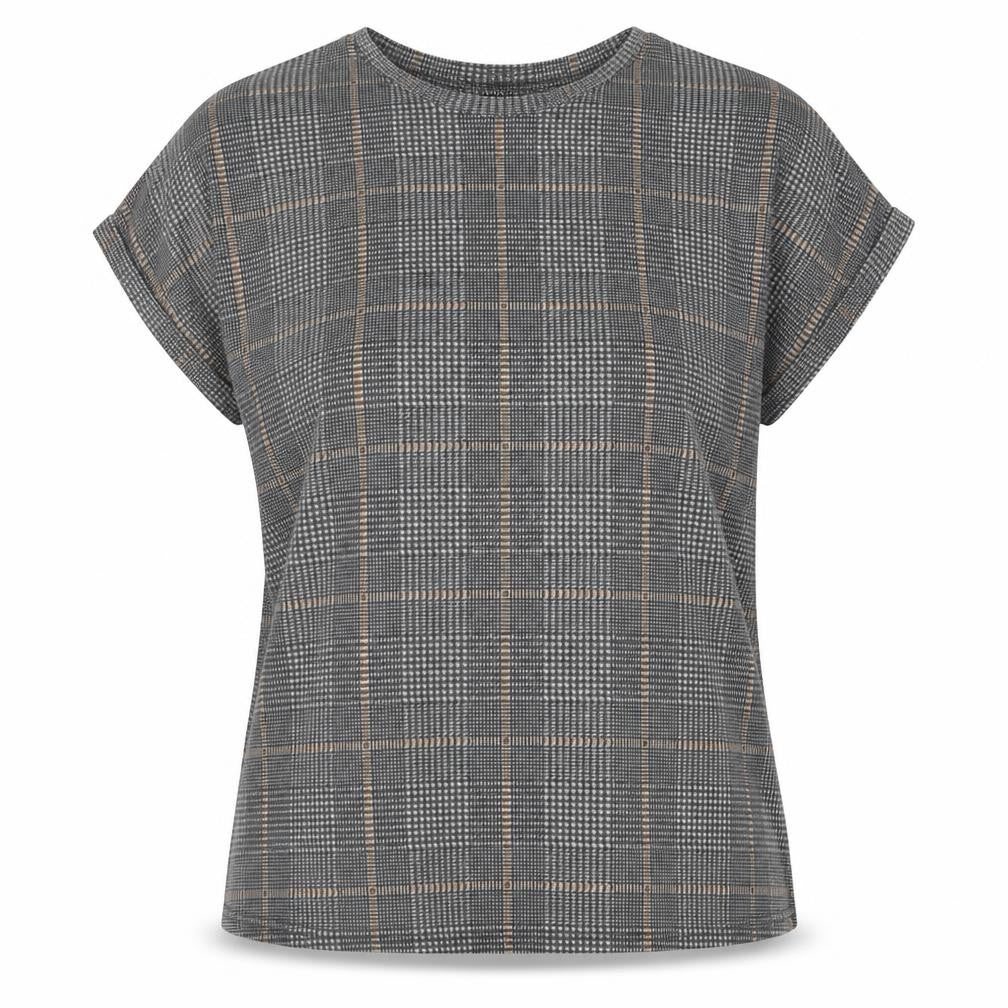 New Look Womens Grey Plaid Polyester Basic T-Shirt Size M Round Neck