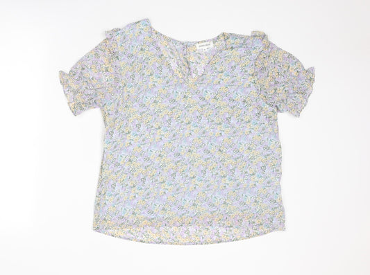 Moon Mood Womens Multicoloured Floral Polyester Basic Blouse Size XL V-Neck