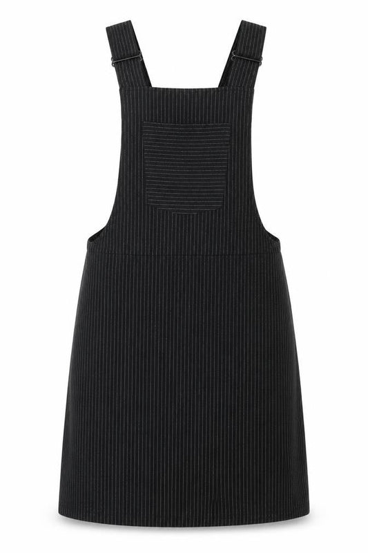 Topshop Womens Black Striped Polyester Pinafore/Dungaree Dress Size 6 Square Neck Pullover