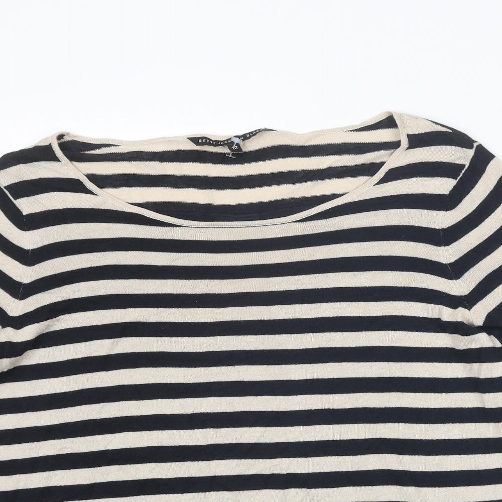 Betty Jackson Womens Blue Round Neck Striped Cotton Pullover Jumper Size 12