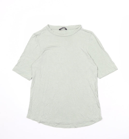 Marks and Spencer Womens Green Viscose Basic T-Shirt Size 14 Round Neck