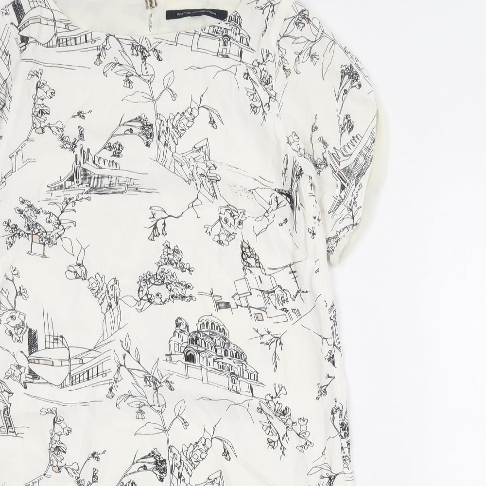 French Connection Womens Ivory Geometric Viscose A-Line Size 6 Round Neck Button - illustration print