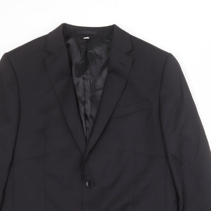 Close-up detail of Autograph men’s black polyester jacket suit jacket, size 42, regular