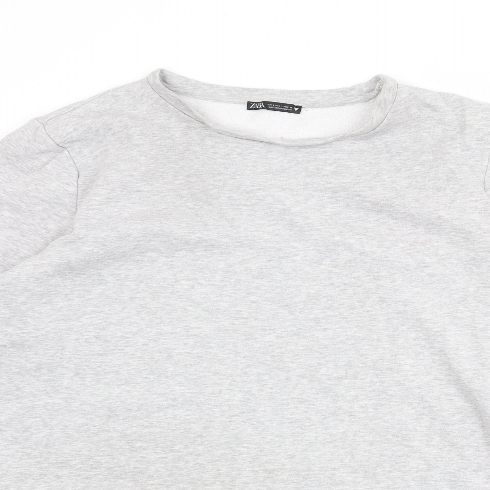 Zara Womens Grey Cotton Pullover Sweatshirt Size L Pullover