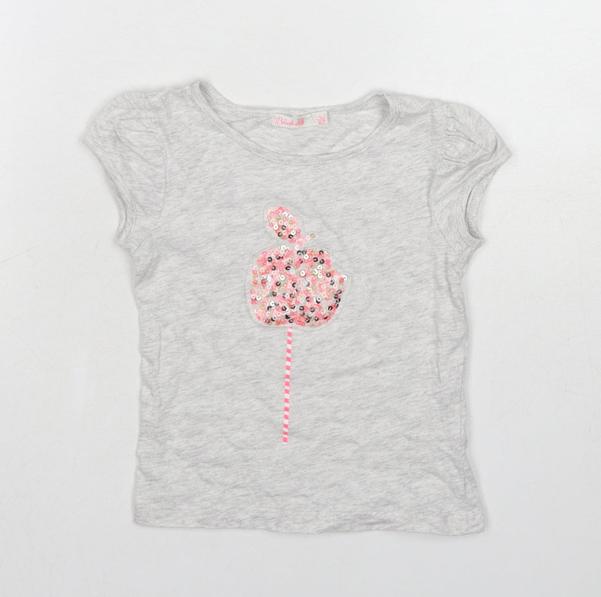 Billieblush Girls Grey Cotton Basic T-Shirt Size 4 Years Boat Neck Pullover