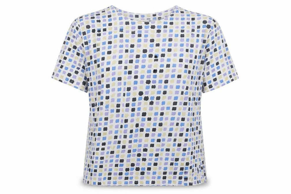 Poppy Womens Multicoloured Geometric Cotton Basic T-Shirt Size S Crew Neck