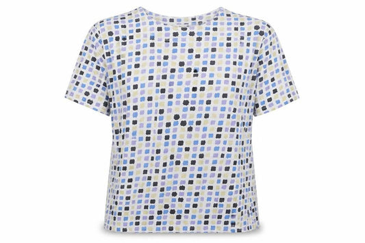 Poppy Womens Multicoloured Geometric Cotton Basic T-Shirt Size S Crew Neck