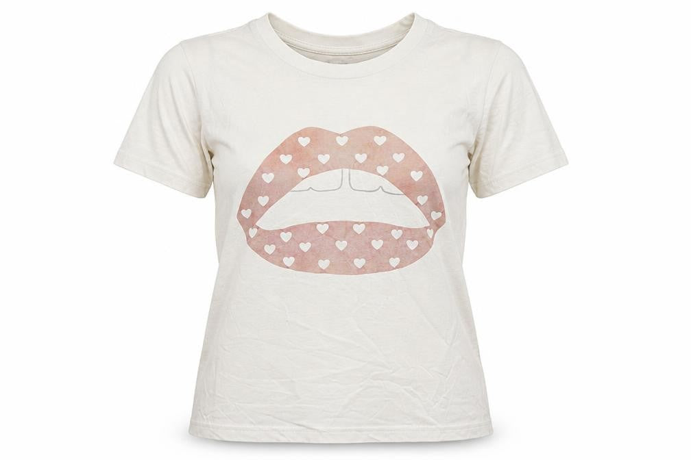 Markus Lupfer Womens White Cotton Basic T-Shirt Size S Crew Neck - Heart Pattern