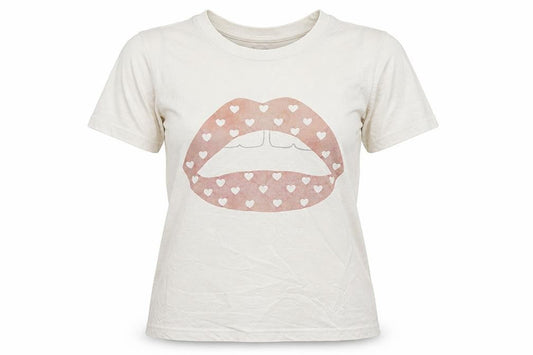 Markus Lupfer Womens White Cotton Basic T-Shirt Size S Crew Neck - Heart Pattern